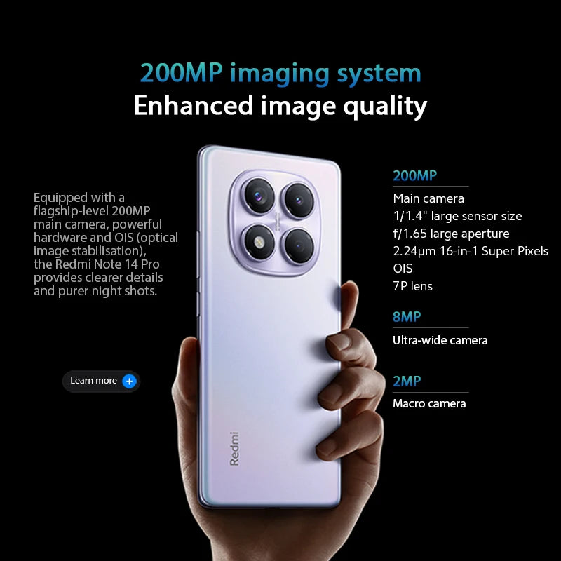 Global Version  Redmi Note 14 Pro Smartphone 200MP AI Camera NFC Helio G100-Ultra 6.67" AMOLED Display 5500Mah Battery