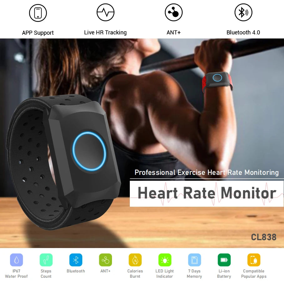 Heart Rate Monitor Armband ANT+ Bluetooth HR Sensor IP67 Waterproof for Strava DDP Yoga Zwift Wahoo Garmin Watch