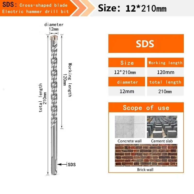 Concrete SDS plus Bit Cross Cutter Head Double Auger Hammer 110 160 210 350 500Mm Wall Brick Block Electric Hammer Masonry Bit
