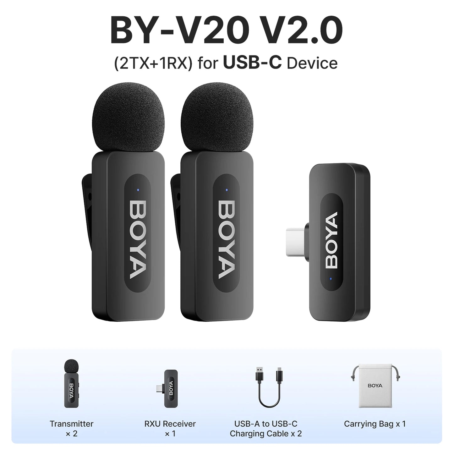 BY-V3 Wireless Lavalier Lapel Mirophone Noise-Cancelling Rechargeable Mic for Iphone Android Camera Live Streaming Vlogging