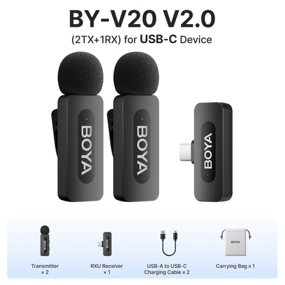 BY-V3 Wireless Lavalier Lapel Mirophone Noise-Cancelling Rechargeable Mic for Iphone Android Camera Live Streaming Vlogging