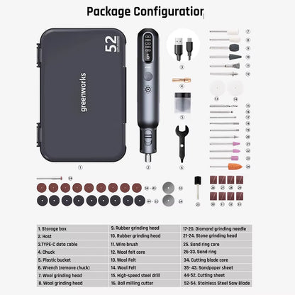 8V Mini Grinder 52Pcs 80W Electric Grinding Engraving Cordless Variable Speed Lithium Battery Power Tools USB Charger