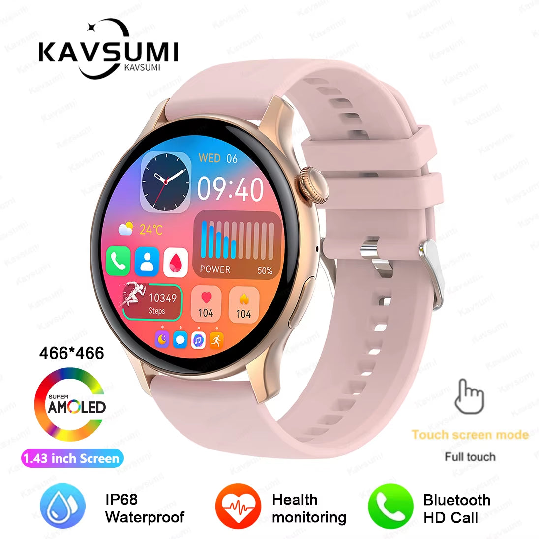 2025 NFC Smart Watch Amoled HD GPS Track Sports Heart Rate Bluetooth Call Waterproof Ladies Women Smartwatch for Huawei Xiaomi