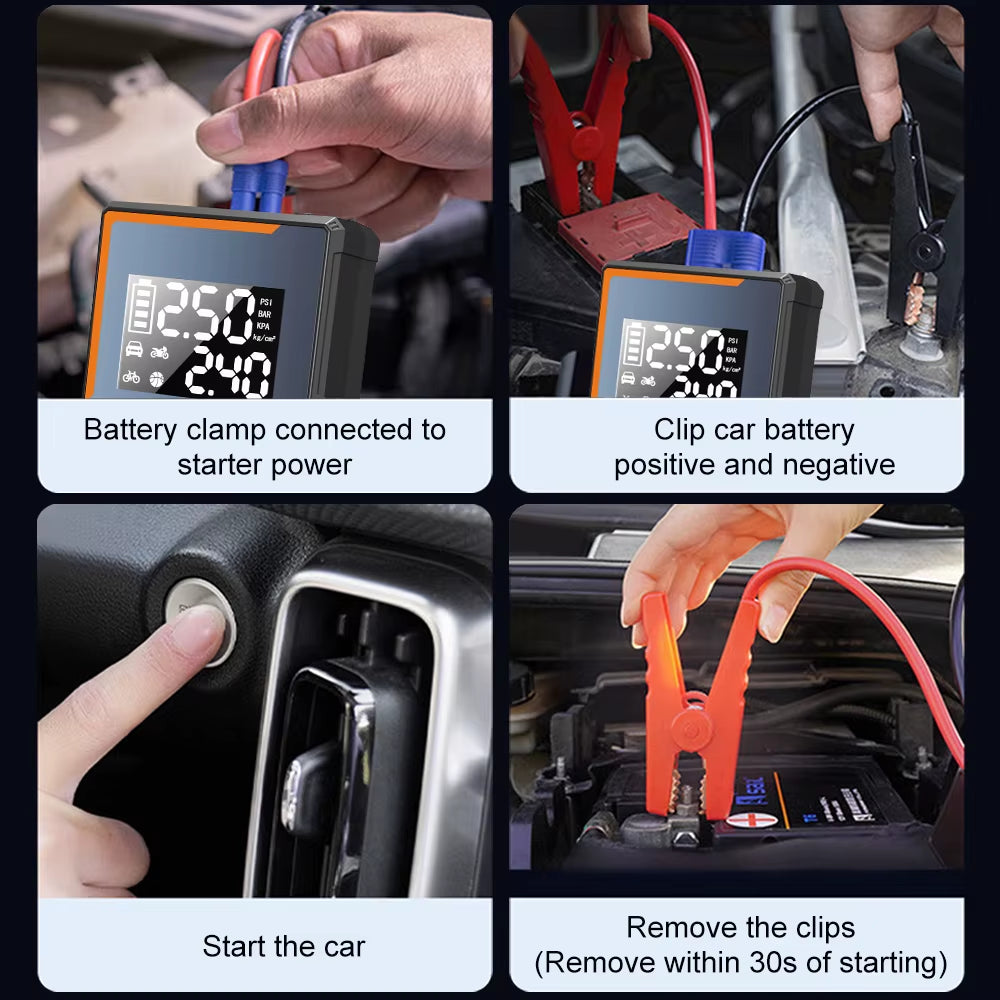 2025 Newest All-In-One Car Emergency Jump Starter & Air Pump 1200A Peak 150PSI Tire Inflator with LED Light & Power Bank