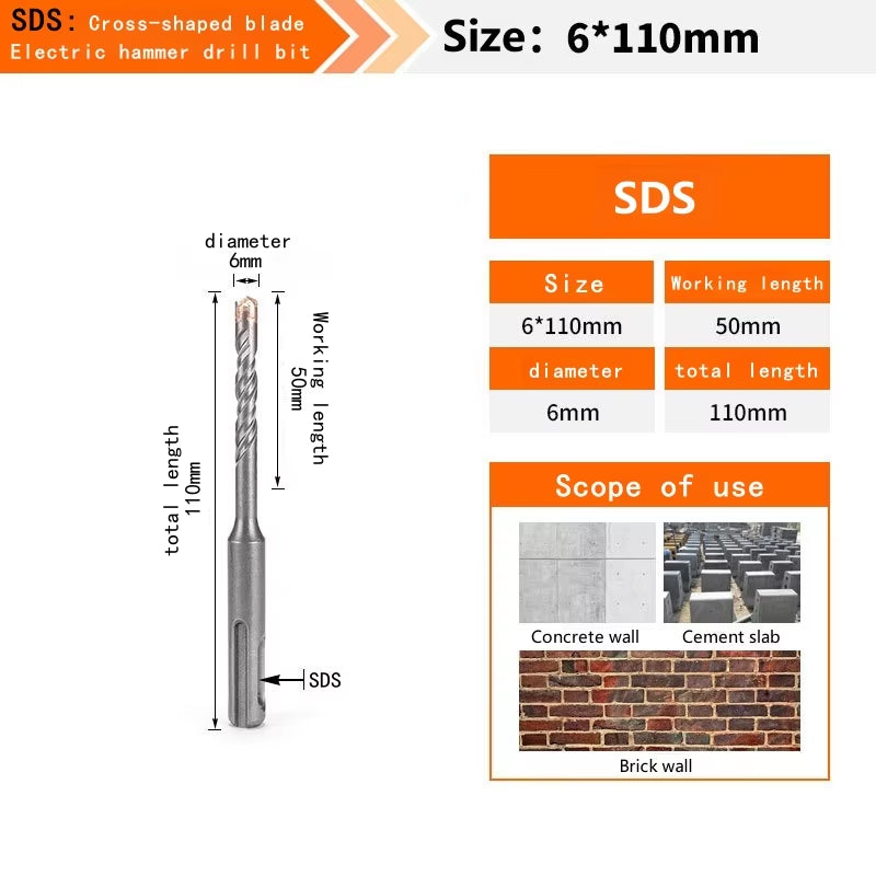 Concrete SDS plus Bit Cross Cutter Head Double Auger Hammer 110 160 210 350 500Mm Wall Brick Block Electric Hammer Masonry Bit