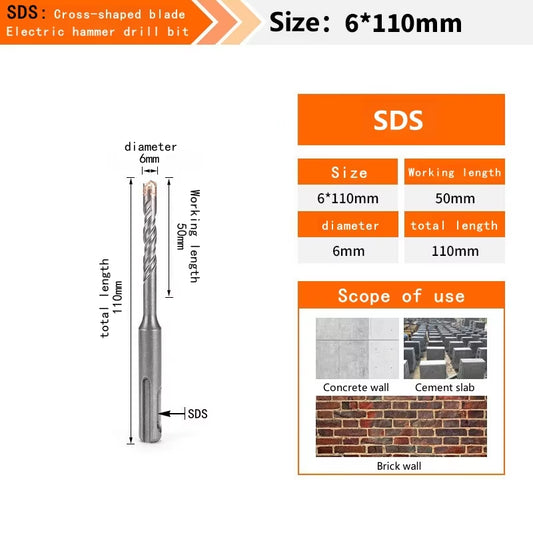 Concrete SDS plus Bit Cross Cutter Head Double Auger Hammer 110 160 210 350 500Mm Wall Brick Block Electric Hammer Masonry Bit