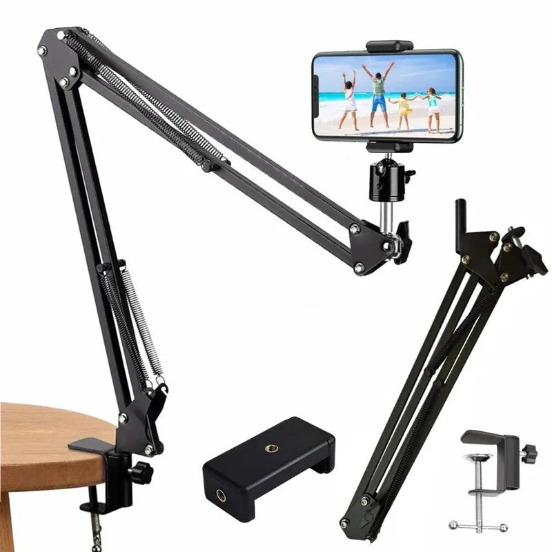 Flexible Arm Tripod for Phone Stand Table Folded Anchor Online Desktop Laptop Video Live Overhead Shot Photography