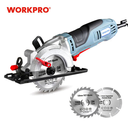 750W Mini Circular Saw with 2Pc Saw Blades for Cutting Tiles Plastics 5200Rpm Portable DIY Woodwork Power Tool Carpentry