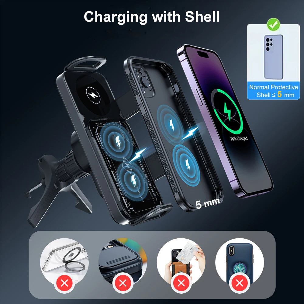Car Wireless Charger Dual Coil Fold Screen Phone Fast Charging for  Galaxy Z Fold 5 6 Flip 3 4 Air Vent Car Phone Holder