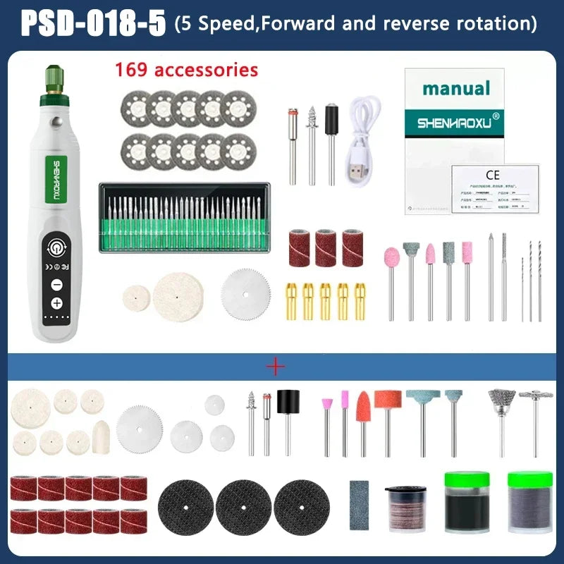 Electric Grinder USB Charging Speed Adjustment Forward and Reverse Carving Grinding Word Polishing Machine Cutting Mini Drill