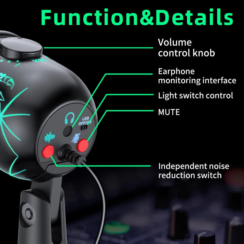 USB Microphone Play Gaming Mic for PC Mac PS4/5 Podcast Microphone with RGB Mute Monitor Noise Reduction for Recording Streaming
