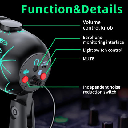 USB Microphone Play Gaming Mic for PC Mac PS4/5 Podcast Microphone with RGB Mute Monitor Noise Reduction for Recording Streaming