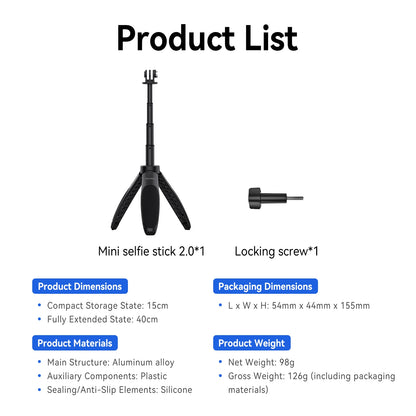 Mini Quick Release Selfie Stick Tripod Portable Adjustable Length for Gopro Insta360 DJI Osmo Action Action Camera