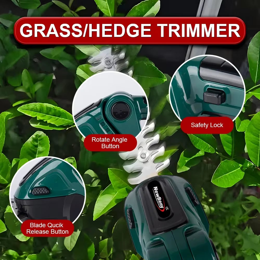 2 in 1 Electric Hedge Trimmer Cordless Portable High Power Household Lawn Mower Rechargeable Pruner Weeding Garden Tools