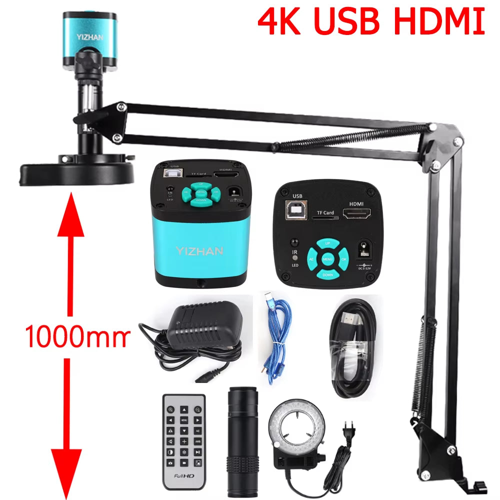 4K Digital Microscope 48MP Microscope for Electronics USB-C Industrial Cameras HDMI 1-150X Zoom C-Mount Lens Phone Pcb Soldering