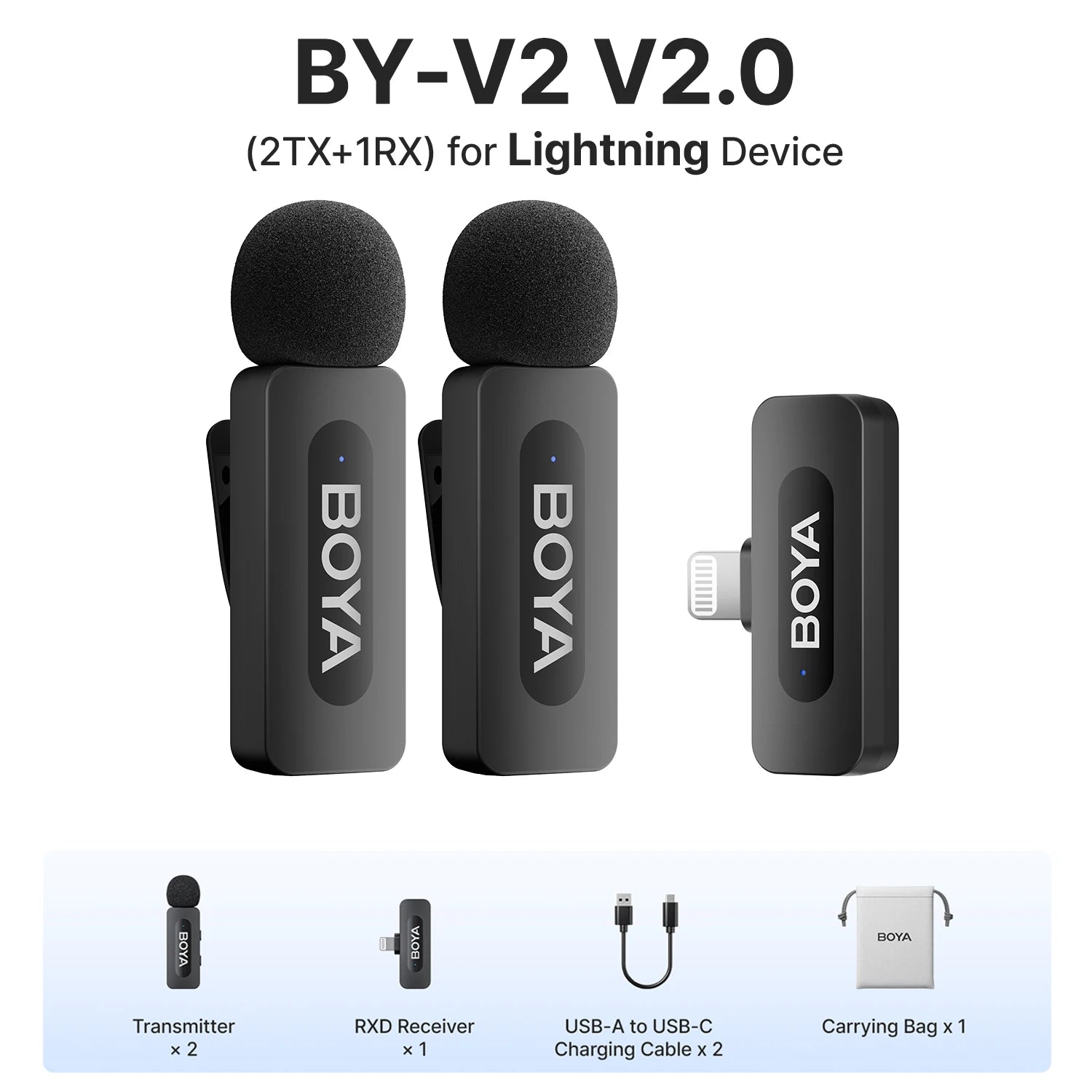 BY-V3 Wireless Lavalier Lapel Mirophone Noise-Cancelling Rechargeable Mic for Iphone Android Camera Live Streaming Vlogging