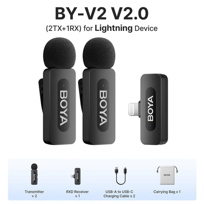 BY-V3 Wireless Lavalier Lapel Mirophone Noise-Cancelling Rechargeable Mic for Iphone Android Camera Live Streaming Vlogging