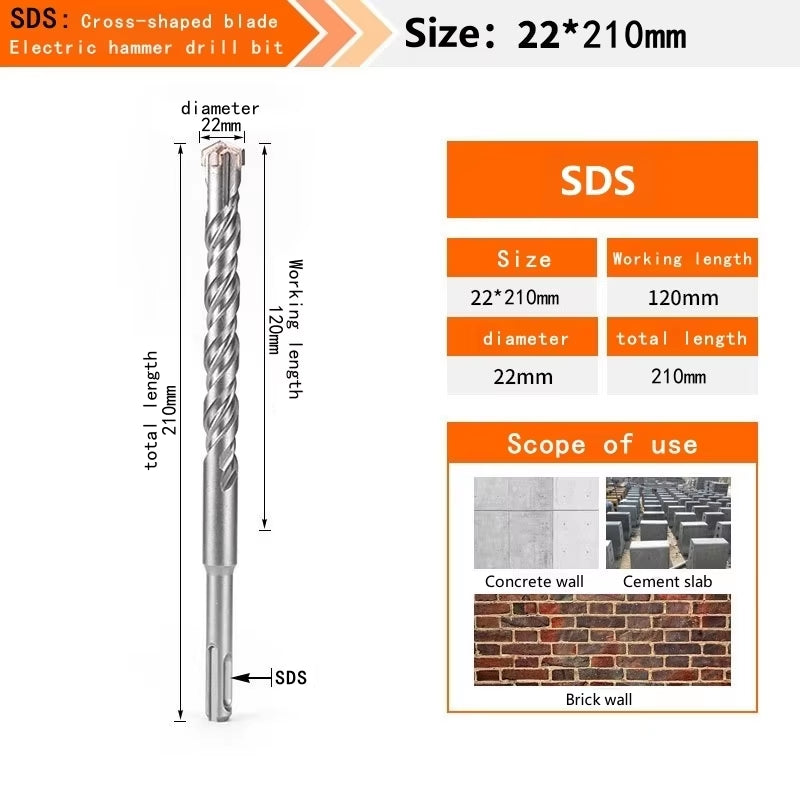 Concrete SDS plus Bit Cross Cutter Head Double Auger Hammer 110 160 210 350 500Mm Wall Brick Block Electric Hammer Masonry Bit