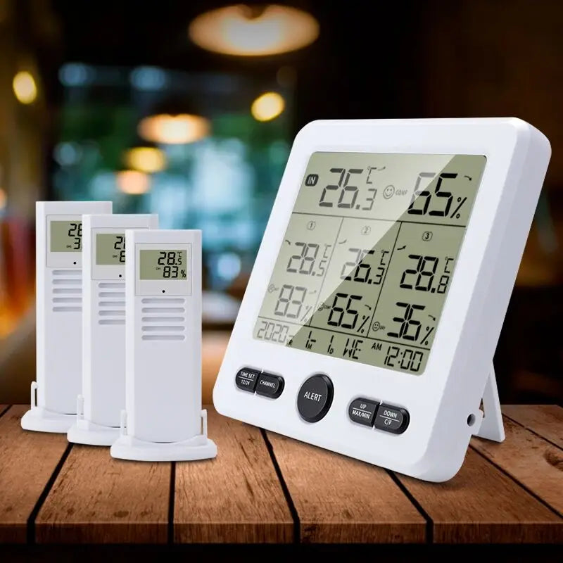 Weather Station Wireless Indoor Outdoor Thermometer Digital Temperature Hygrometer with 3Pcs Remote Sensors Smart Home