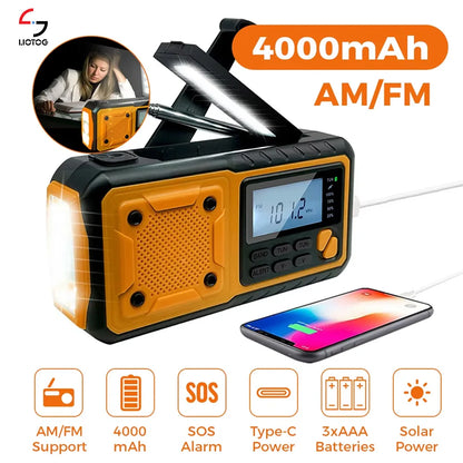 LOTOTG Portable Emergency Solar Power Radio Hand Crank Charging AM/FM Weather Radio Led Reading Flashlight Bank Phone Charger