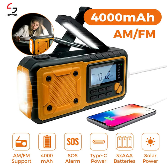 LOTOTG Portable Emergency Solar Power Radio Hand Crank Charging AM/FM Weather Radio Led Reading Flashlight Bank Phone Charger