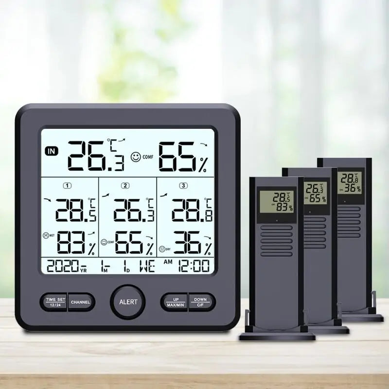 Weather Station Wireless Indoor Outdoor Thermometer Digital Temperature Hygrometer with 3Pcs Remote Sensors Smart Home