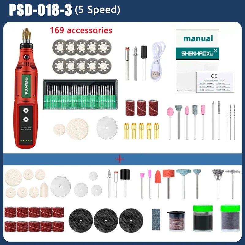 Electric Grinder USB Charging Speed Adjustment Forward and Reverse Carving Grinding Word Polishing Machine Cutting Mini Drill