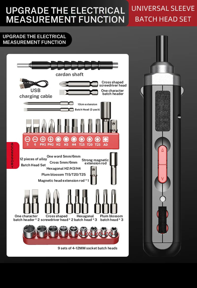 Electric Screwdriver Cordless, Rechargeable Power Screwdrivers Set, Automatic Home Repair USB Cable Tool Kit with LED Lights