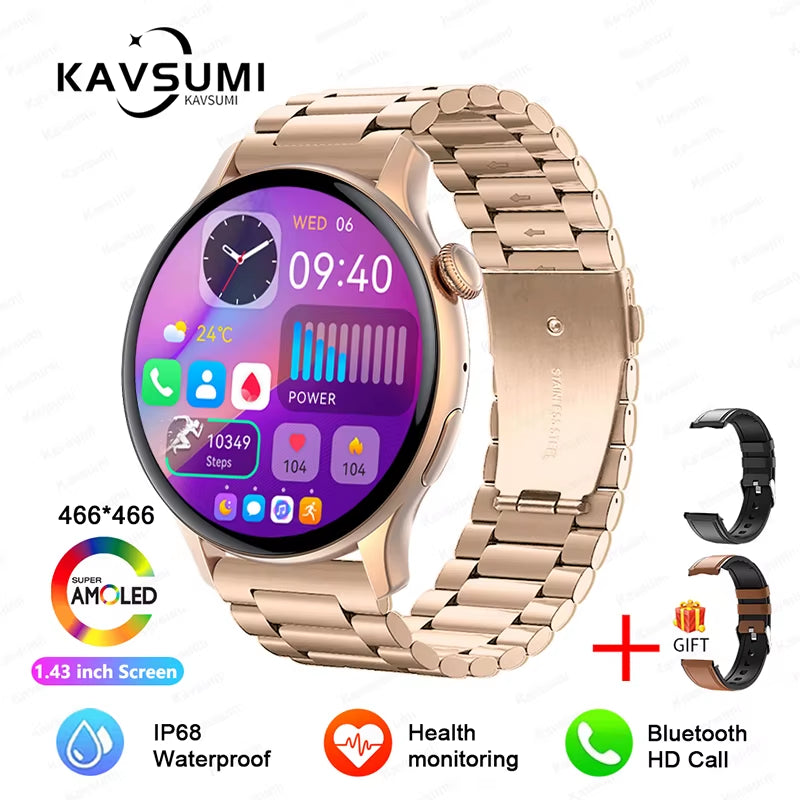 2025 NFC Smart Watch Amoled HD GPS Track Sports Heart Rate Bluetooth Call Waterproof Ladies Women Smartwatch for Huawei Xiaomi