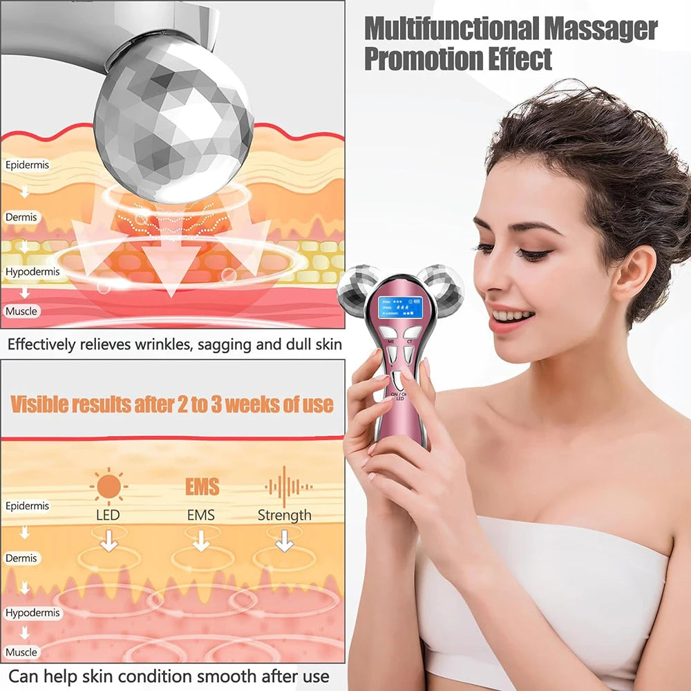 4D EMS Face Massager Roller Microcurrent Vibration Facial V Lifting Massage Devices Beauty Skin Care Tool for Neck Eye Body