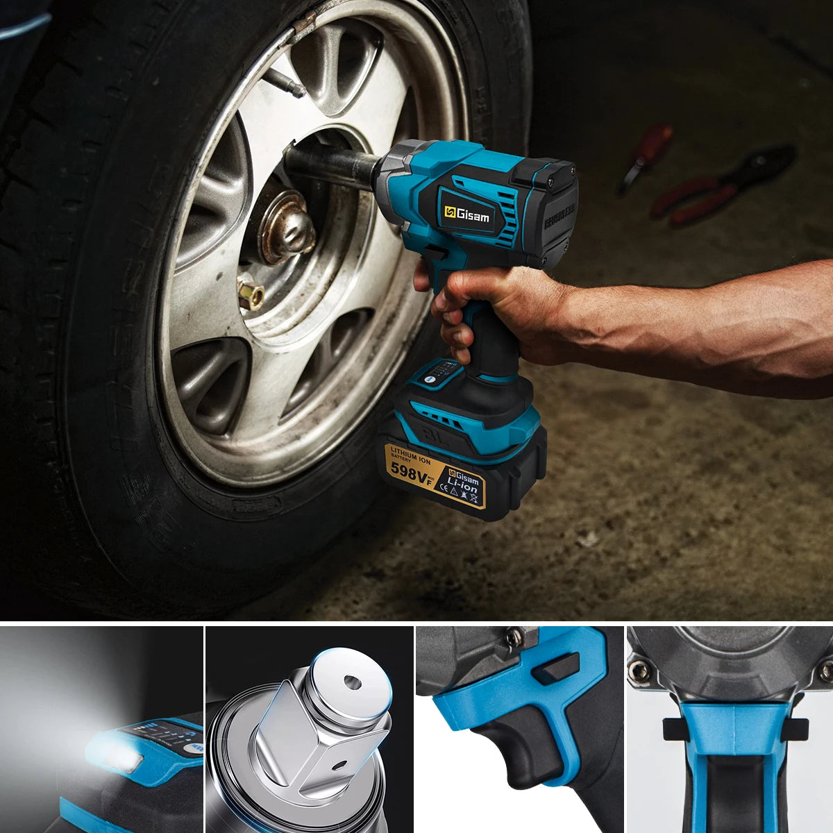 1200N.M Torque Brushless Electric Impact Wrench 1/2 Inch Cordless Wrench Screwdriver Power Tool for Makita 18V Battery Pin