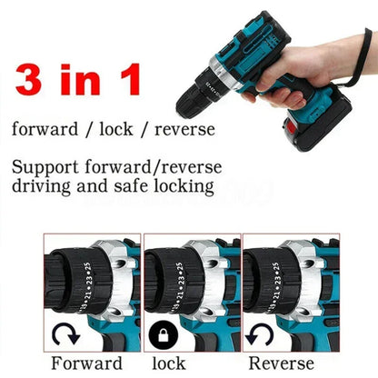 Battery Impact Screwdriver Multifunctional Cordless Drill Power Tool 25+3 Torque Setting 2 Gear Speed Electric Screwdriver