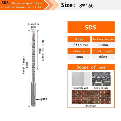 Concrete SDS plus Bit Cross Cutter Head Double Auger Hammer 110 160 210 350 500Mm Wall Brick Block Electric Hammer Masonry Bit