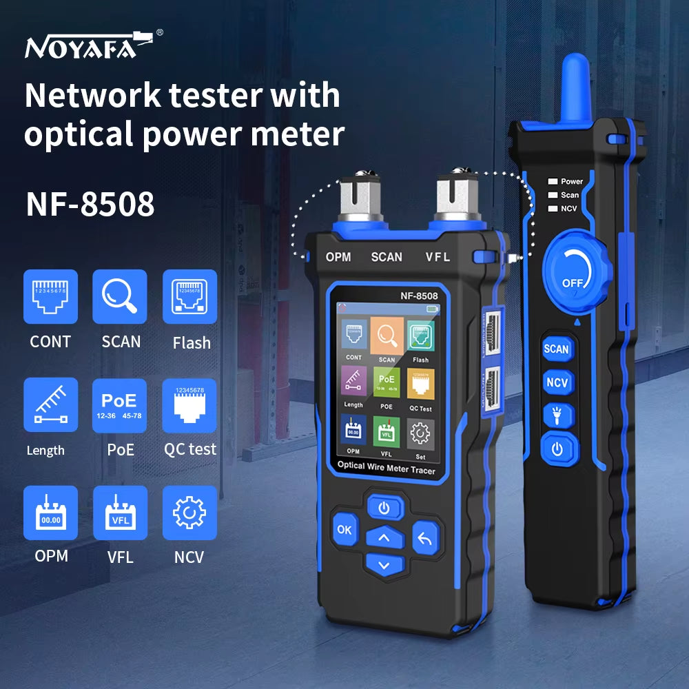 NF-8508 Cable Tracker LCD Display Network Tools Measure Length Wiremap Tester Poe Checker Optical Power Meter