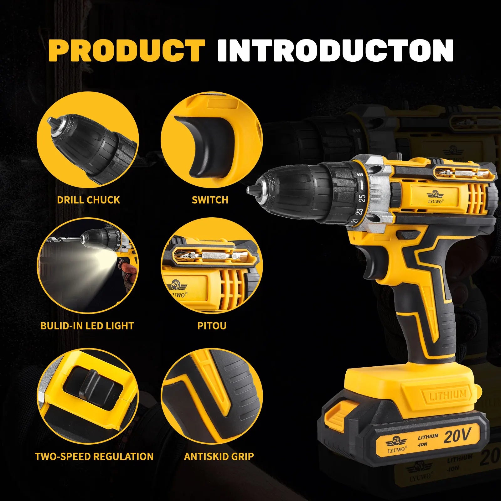 Rechargeable Electric Hand Drill, Pistol Drill, Electric Screwdriver, Household Impact Hand Drill Tool,Use MT Battery