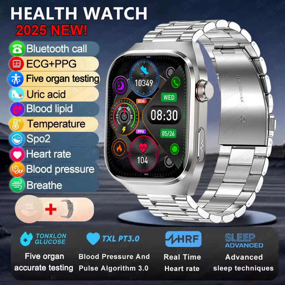 2025New Micro Physical Examination Smart Watch for Men Uric Acid Body Fat Five Organ Health Watches Bluetooth Call Smartbracelet