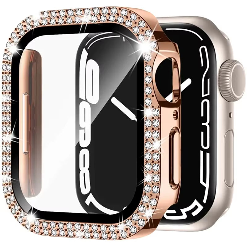 Glass+Diamond Cover for Apple Watch Case 46Mm 40Mm 44Mm 41Mm 42Mm 45Mm Bling Bumper Protector Iwatch Series 10 9 Se 5 6 7 8 Case