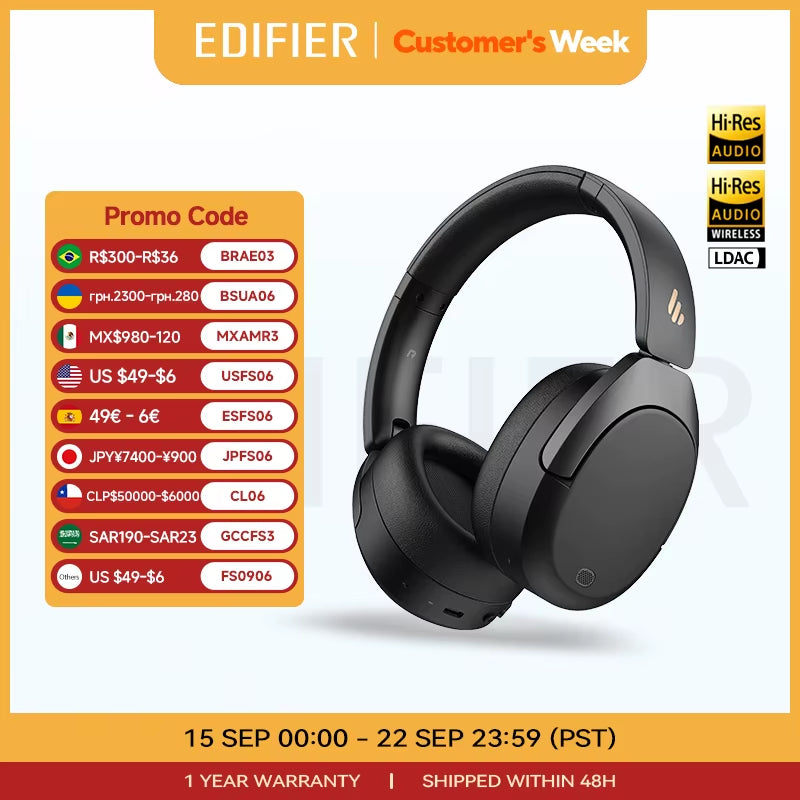 W830NB Wireless Headphones Bluetooth 5.4 Active Noise Cancelling Hi-Res Over-Ear Headset LDAC Foldable -45Db ANC 94H