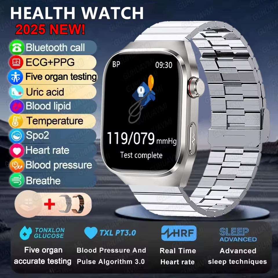 2025New Micro Physical Examination Smart Watch for Men Uric Acid Body Fat Five Organ Health Watches Bluetooth Call Smartbracelet