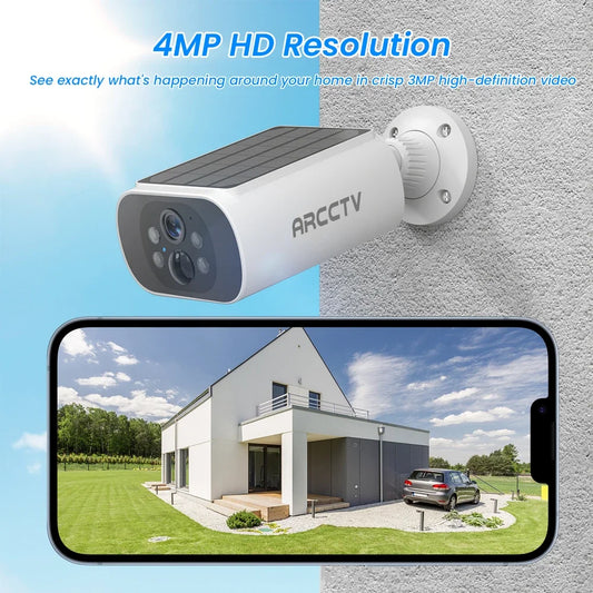 ARCCTV 2K Wireless Solar Camera Outdoor Surveillance Integrated Battery Wifi Camera Humanoid Detection Flash Alarm Night Vision