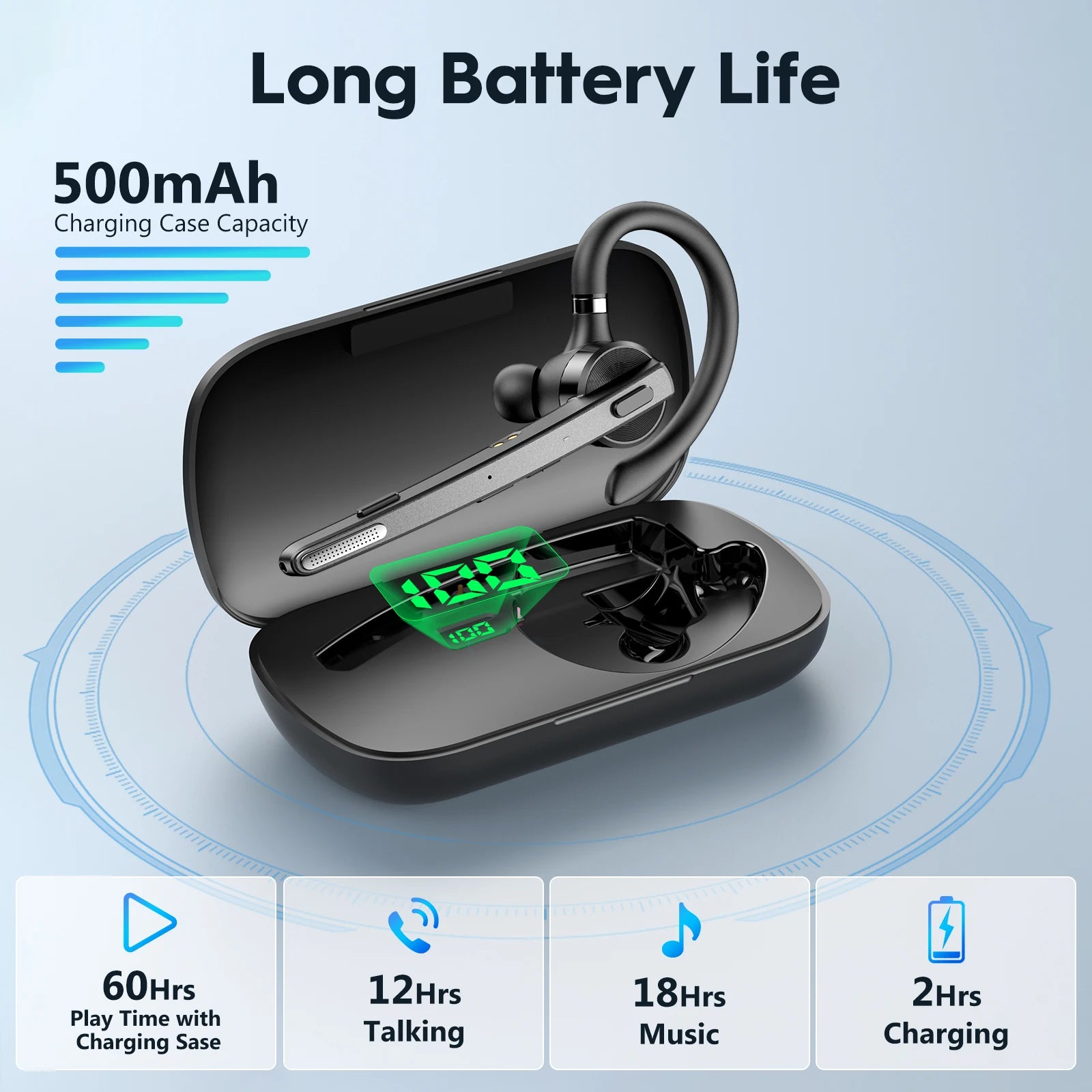 M53 Bluetooth Headset Wireless Headphone Dual-Mic Mute Noise Cancelling Earpiece Handsfree Earphones for Driver Office