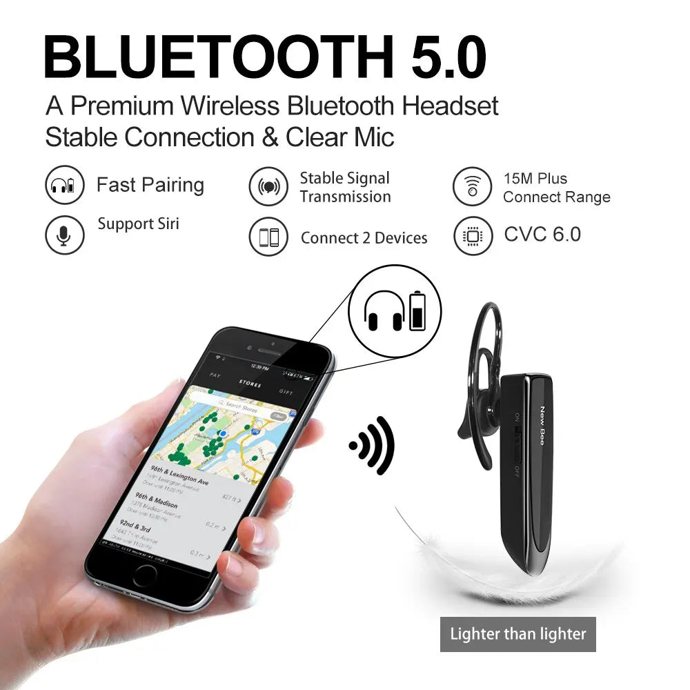 B41 Wireless Bluetooth 5.0 Earphones Hands-Free Mini Headset 22H Music Playing Earpieces with CVC 6.0 Mic for Iphones
