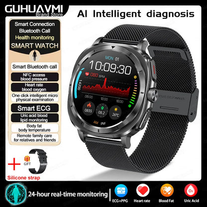 2025New HOT Nursing Grade Health Watch Uric Acid Blood Pressure Blood Oxygen Body Analysis Body Fat Smartwatch ECG+PPG Clock Men