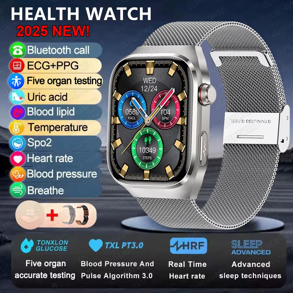 2025New Micro Physical Examination Smart Watch for Men Uric Acid Body Fat Five Organ Health Watches Bluetooth Call Smartbracelet
