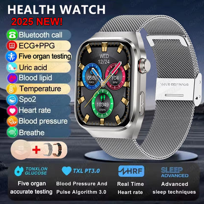2025New Micro Physical Examination Smart Watch for Men Uric Acid Body Fat Five Organ Health Watches Bluetooth Call Smartbracelet