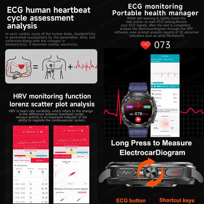 2025New HOT Nursing Grade Health Watch Uric Acid Blood Pressure Blood Oxygen Body Analysis Body Fat Smartwatch ECG+PPG Clock Men