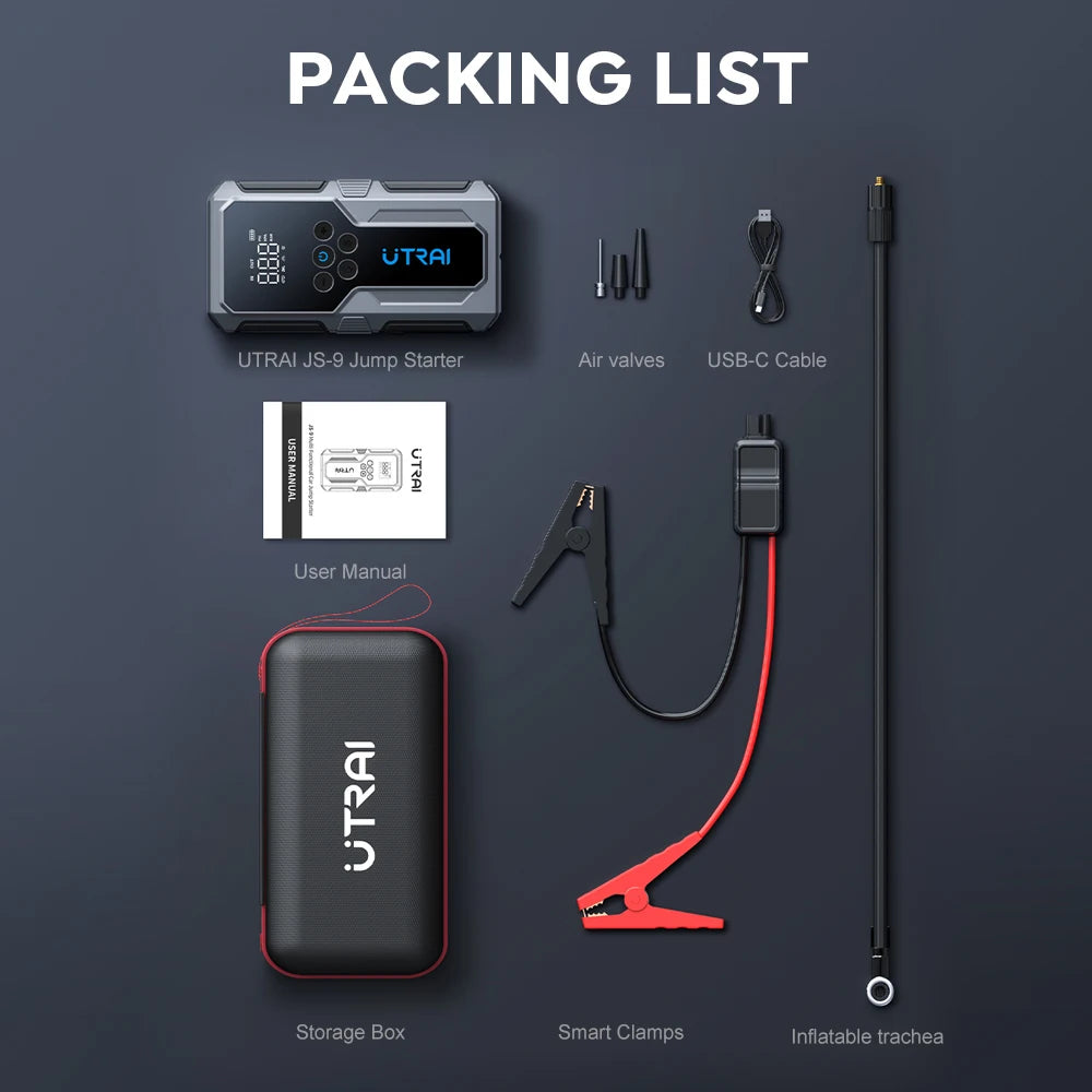 1500A Car Jump Starter Power Bank Portable 150PSI Air Pump Car Battery Emergency Boosters Starting Device Car Starter 2024
