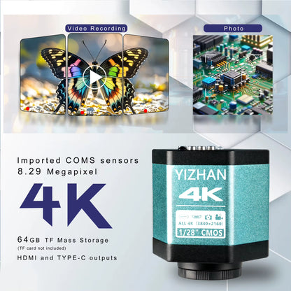 4K Digital Microscope 48MP Microscope for Electronics USB-C Industrial Cameras HDMI 1-150X Zoom C-Mount Lens Phone Pcb Soldering