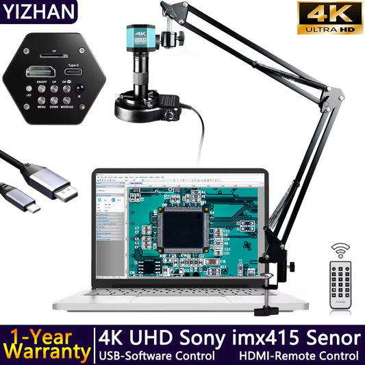 4K Digital Microscope 48MP Microscope for Electronics USB-C Industrial Cameras HDMI 1-150X Zoom C-Mount Lens Phone Pcb Soldering