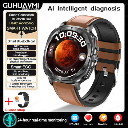 2025New HOT Nursing Grade Health Watch Uric Acid Blood Pressure Blood Oxygen Body Analysis Body Fat Smartwatch ECG+PPG Clock Men